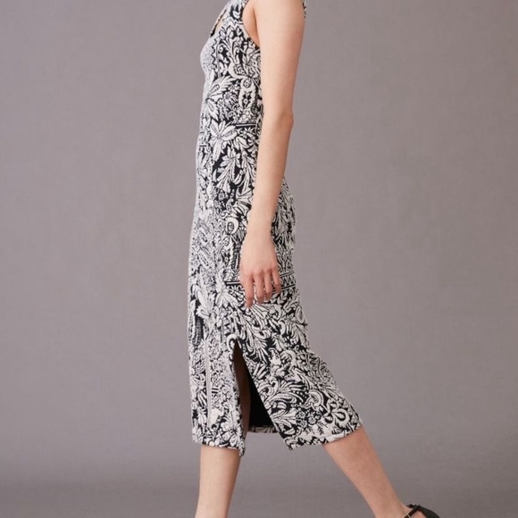 Anthropologie Black & White Jacquard Cut-Out Midi Dress Keyhole Fitted M cute - Picture 5 of 14